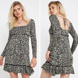 Free People Mini Dress 6/Small Boho Floral Long Sleeve Feminine Cottagecore Cute